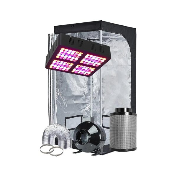 Indoor Grow Tent Kit with 600W LED Grow Light and 4'' Fan Filter Ducting for Efficiency