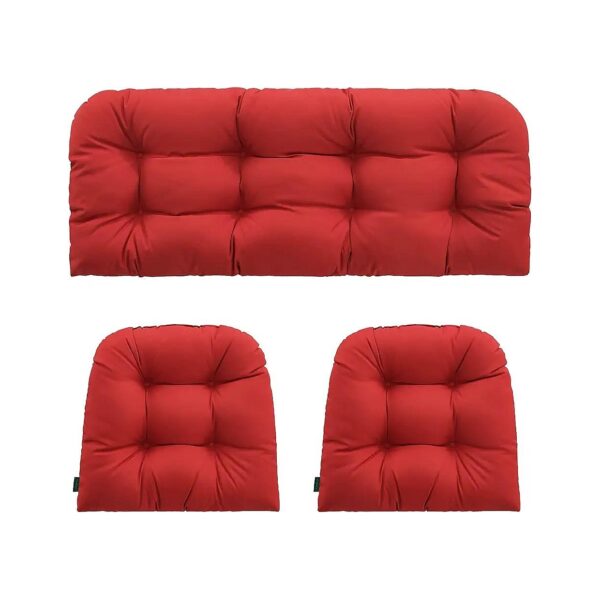 Indoor Outdoor 3 Piece Modern Red Tufted Wicker Chair Loveseat Cushion Set Waterproof