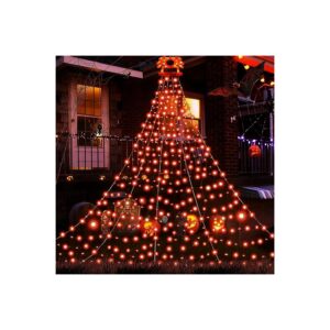 Indoor Outdoor Halloween Spider Web Lights with Orange LED Lights and 8 Lighting Modes