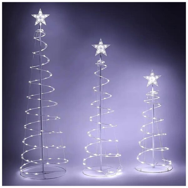 Indoor Outdoor Spiral Christmas Tree Yard Lights with Pre-Lit LED Cool White Lights