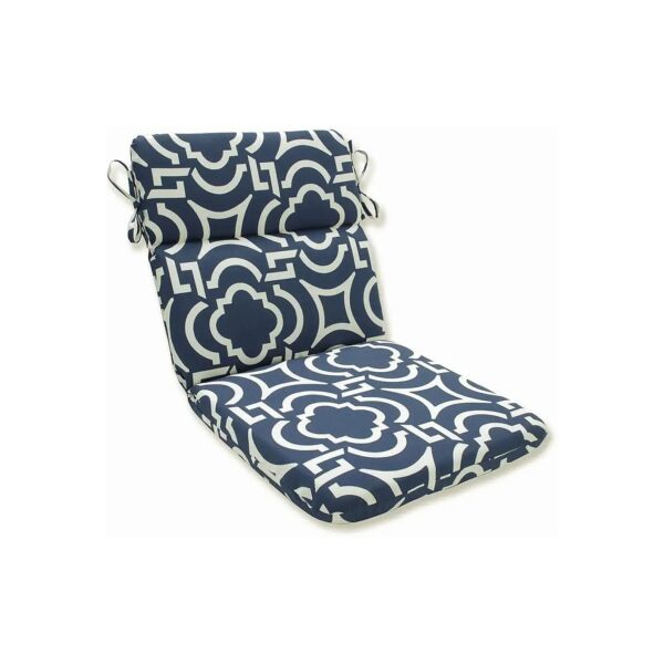 Indoor Outdoor Split Back Round Corner Chair Seat Cushion with Ties Blue White Carmody