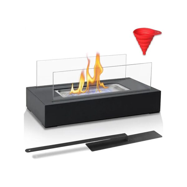 Indoor Outdoor Tabletop Fireplace Bowl with Tempered Glass Panels and Portable Design