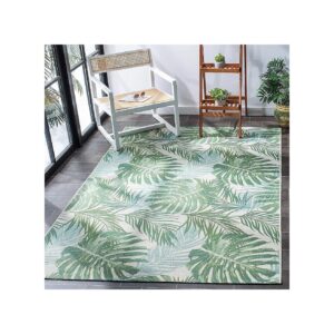 Indoor Outdoor Tropical Green and Teal Area Rug for Dining Room and Backyard