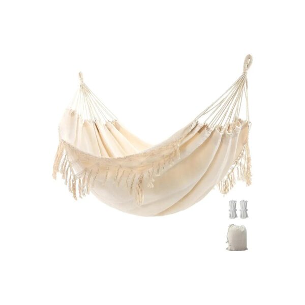 Indoor and Outdoor Hammock with Unique Macrame Tassels and 2-Meter Nylon Tie Ropes