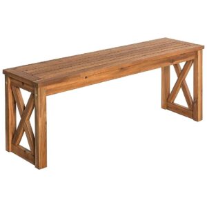 Indoor and Outdoor Use 52 Inch Brown Acacia Wood X Frame Bench with Sturdy Construction