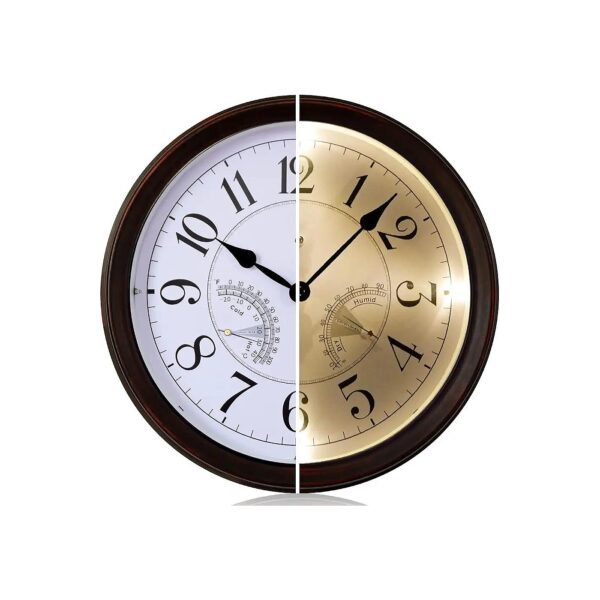 Indoor and Outdoor Wall Clock with Thermometer, Hygrometer, and Illumination