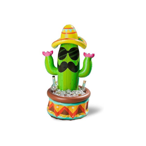 Inflatable Desert Cooler with Sombrero Wearing Cactus for Unique Pool Party Decoration