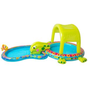 Inflatable Kiddie Pool with Turtle Slide and Fish Sprinkler for Unisex Kids Ages 3 to 5