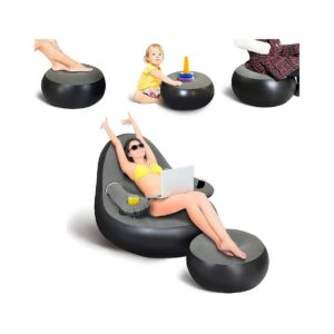 Inflatable Lounge Chair with Ottoman and Cup Holder for Office or Home Relaxation