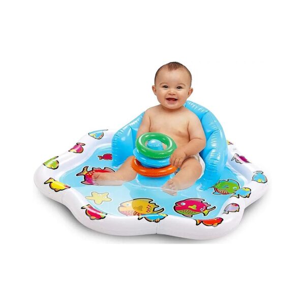 Inflatable Pool Splash Mat with Backrest and Stackable Rings for Infants and Toddlers