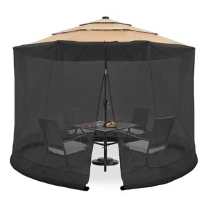 Install 9-11 Ft Patio Umbrella Mosquito Net with Smooth Zipper Design and Adjustable Top