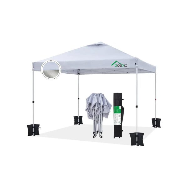 Instant 10x10 Portable Canopy Tent with One-Button Push Setup and Silver-Coating Top