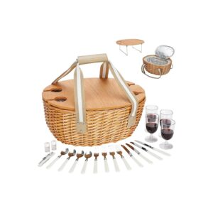 Insulated Picnic Basket with Wicker Hamper and Folding Table for Outdoor