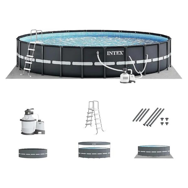 Intex 14 Foot Round Above Ground Pool with Galvanized Steel Frame and PVC Liner