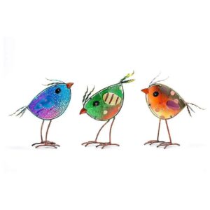 Iridescent Glass Bird Statues Outdoor Decoration Set of 3