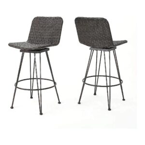 Iron Frame Wicker Barstools for Outdoor and Indoor Use, 2-Pcs Set