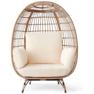 Ivory Wicker Egg Chair with Steel Frame and 440lb Capacity for Indoor and Outdoor Seating