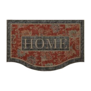 Jacobean Floral Red Entryway Door Mat for Safe Traction and Easy Cleaning