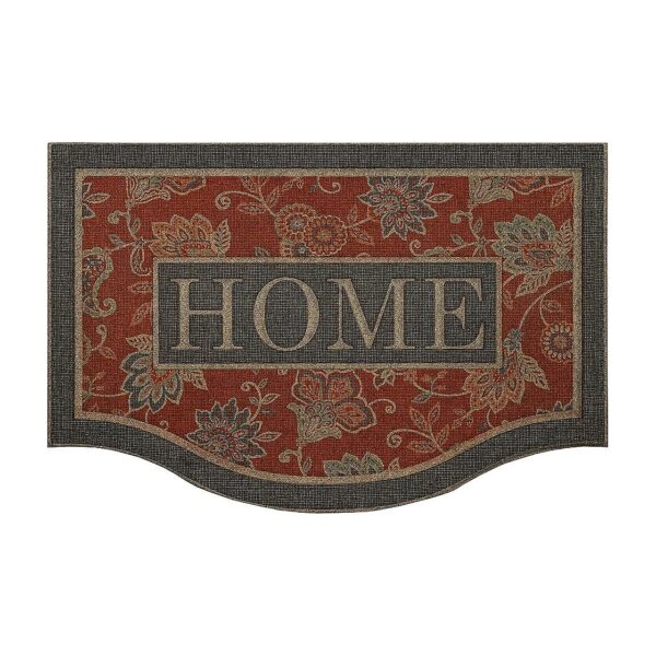 Jacobean Floral Red Entryway Door Mat for Safe Traction and Easy Cleaning