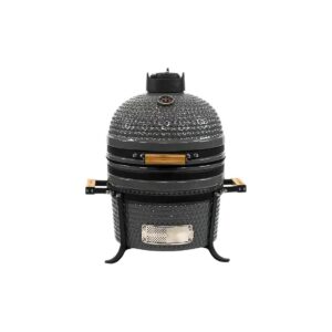 Kamado Ceramic Charcoal Grill with Gray Finish and Dual-Handle Stand