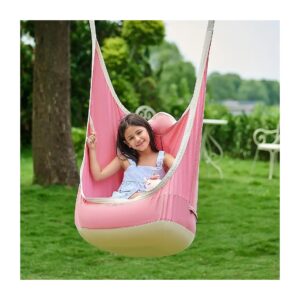 Kids Pod Swing Chair with Inflatable Cushion and Headrest for Indoor and Outdoor