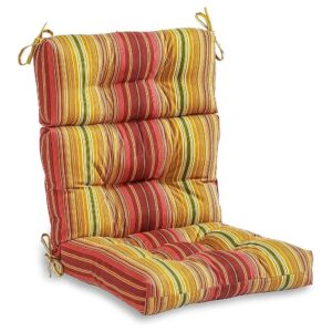 Kinnabari Stripe High-Back Outdoor Chair Cushion with Secure Attachment System