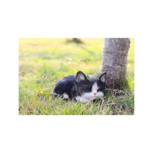 Kitten Sleeping Statue with Detailed Black and White Design