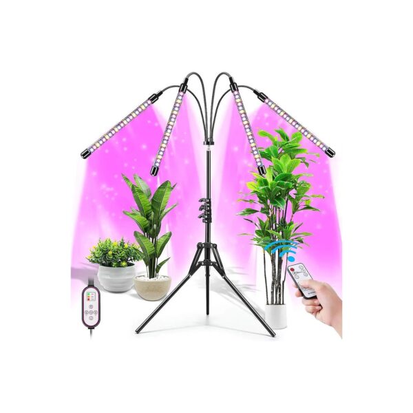 LED Grow Lamp for Indoor Plants with Adjustable Tripod Stand and Dual Controllers