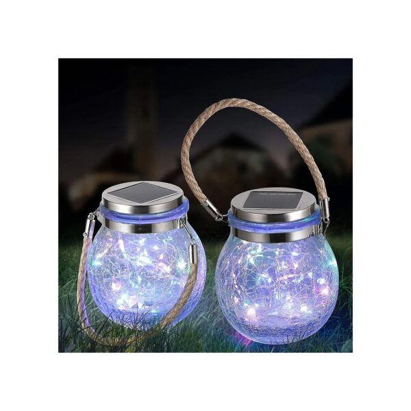 LED Hanging Lantern with Solar Powered Cracked Glass Jar for Garden and Yard Decoration