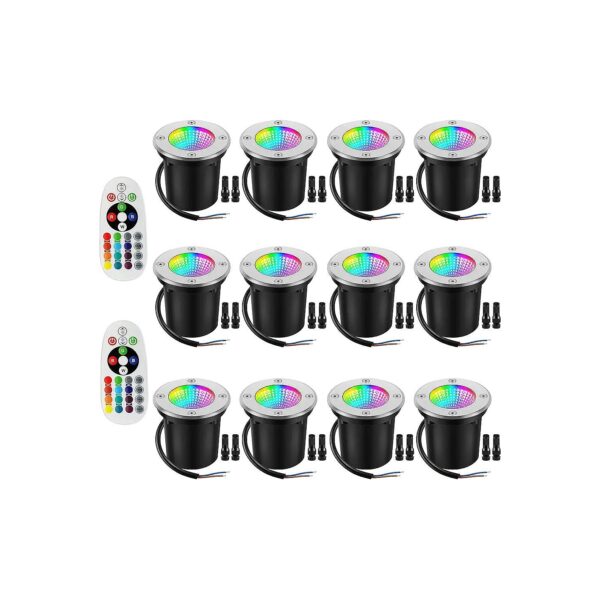 LED Landscape Lights 12Pack RGBW Color Change Lighting 10W 12V-24V Waterproof Connectors