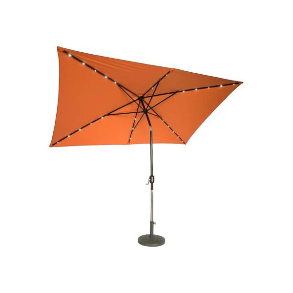 LED Lighted Patio Umbrella Rectangular Orange Shade Solar Powered 10x5 ft Outdoor