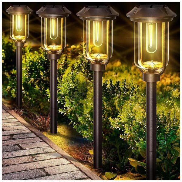 LED Solar Path Lights for Outside Path Walkway Backyard Landscape Lawn with Black