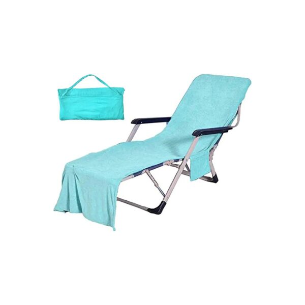 Lakeblue Beach Chair Towel Cover with Elastic Pocket for Sunglasses and More