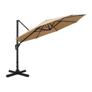 Large 11FT Patio Shade Umbrella with Round Double-Top Canopy and 360deg Rotation