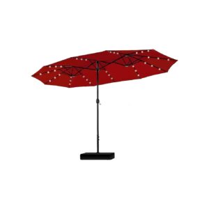 Large 15ft Rectangle Patio Umbrella with 36 LED Solar Lights and Base Included