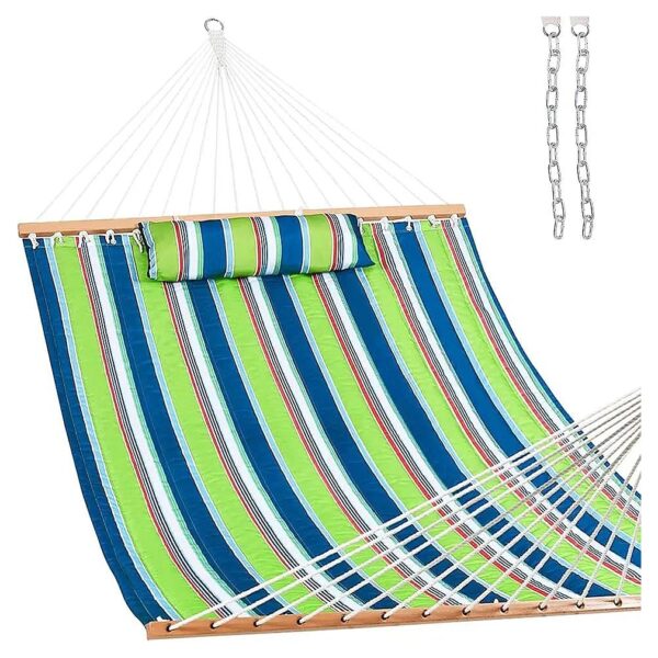 Large 2 Person Hammock with Spreader Bars and Pillow for Patio Backyard or Poolside