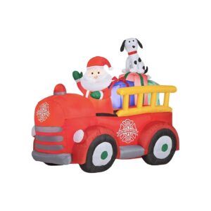 Large And Colorful Inflatable Christmas Fire Truck With Santa Driver