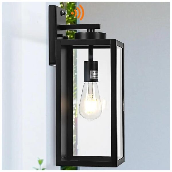 Large Black Modern Waterproof Outdoor Wall Light Fixtures Dusk to Dawn Sensor Patio Lamp