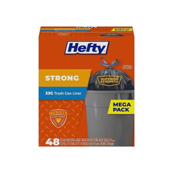 Large Black Unscented Trash Bags 33 Gallon 48 Count for Heavy Duty Garbage