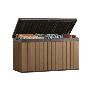 Large Brown Resin Deck Box for Patios with Extra Seating and Storage