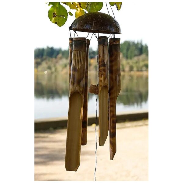 Large Eco-Friendly Bamboo Wind Chime with Natural Wood Burnt Finish