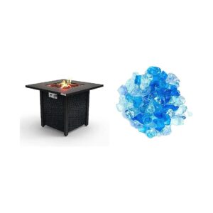 Large Fire Pit Table with Heat Glass in Bahama Blend, Ideal for Outdoor Environments