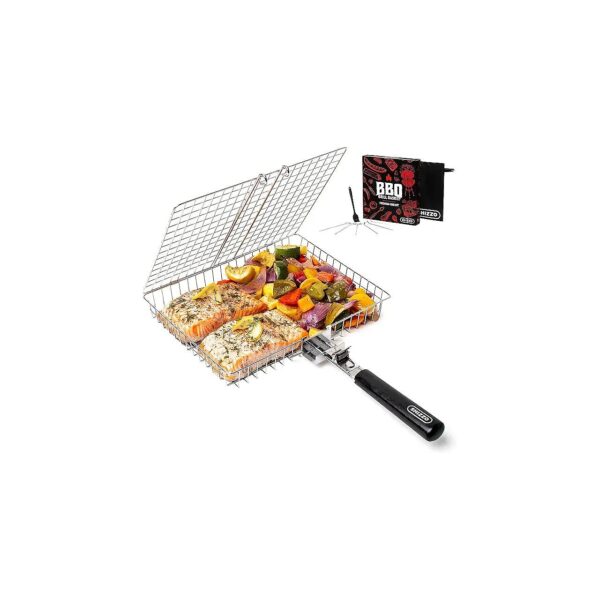 Large Folding Grilling Basket with Handle for Outdoor BBQ and Camping