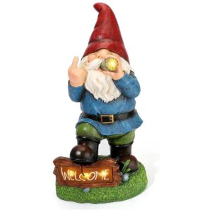 Large Funny Garden Gnomes with Resin and Solar Power for Lawn, Patio, and Yard Decor