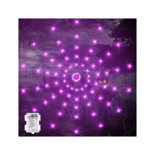 Large Halloween Decoration with Spider Web Lights and 84 Purple LEDs for Outdoor Party