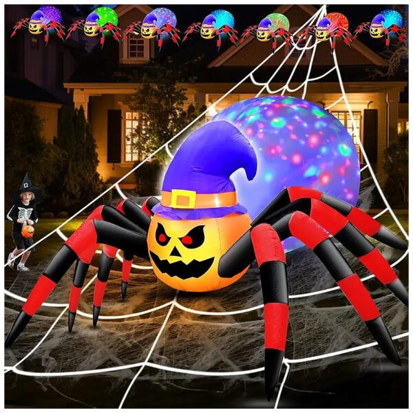 Large Halloween Inflatable Spider Decoration with 7 Color Changing LED Lights