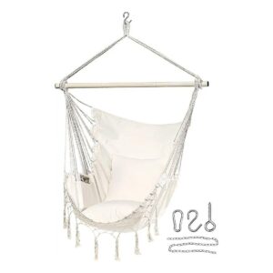 Large Hanging Rope Swing Seat Chair with Pocket for Indoor Outdoor Relaxation and Comfort