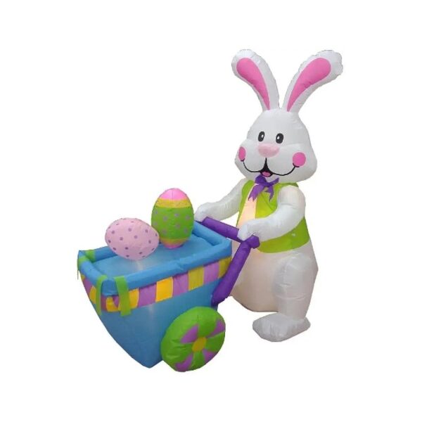 Large Inflatable Easter Bunny Rabbit Decoration with Pre-Lit LED Lights and Two Eggs