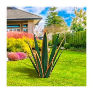 Large Metal Agave Sculpture Garden Patio Yard Decoration Dark Green Metal Flower Stakes