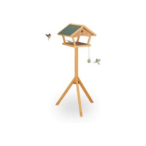 Large Natural/Green Wooden Bird Feeder with Weatherproof Roof and Stand